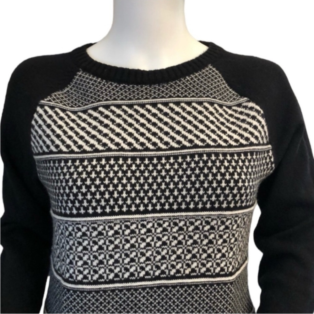 Talbots Black and White Patterned Sweater. Lambswool Blend. Raglan Sleeve. Nwot - Picture 1 of 7